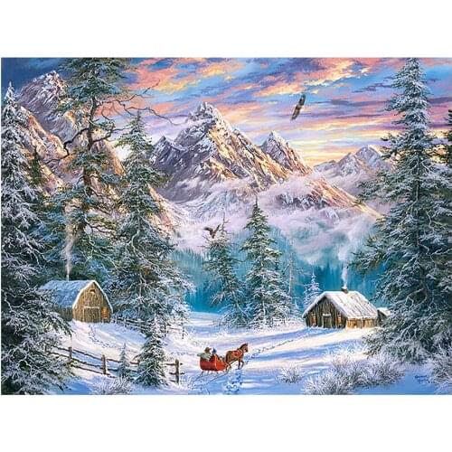 Winter Snow Mountain Farm Diamond Painting Square Round Full Drill Nouveaute DIY Mosaic Embroidery Cross Stitch Scenic Picture