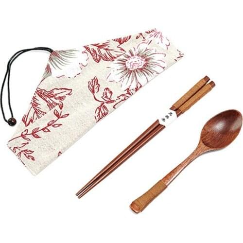 2/3Pcs Japanese-Style Envelope Bag Portable Travel Spoon And Chopsticks Set Eco-Friendly Wood Safety Individual Tableware Set