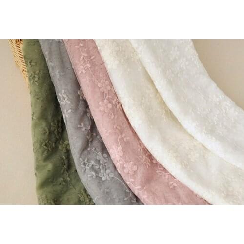 2Yards 6 Colors Beautiful Small Floral Cotton Embroidery Mesh Lace Fabric White Pink Grey Wedding Dress French Lace Accessories