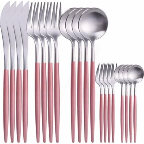 20pcs Set Stainless Steel Cutlery Set 18/10 Pink Silver Tableware Set Kitchen Dinner Set Matte Dinnerware Eco Friendly Flatware