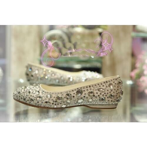 2016 Popular Flat Heel Dancing Shoes Gorgeous Wedding Dress Shoes Rhinestone Party Banquet Evening Shoes Gorgeous Bridal Shoes