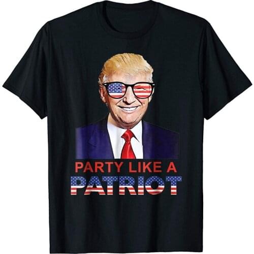 2019 Short Sleeve Cotton Man Clothing Party Like A Patriot Donald Trump in Sunglasses USA T-Shirt T-Shirt