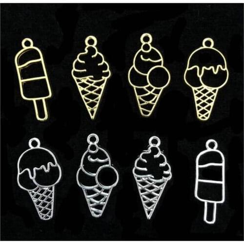 5pcs Cute Ice Cream Popsicle Metal Frame Jewelry Fillings Pendant Accessory DIY Charms Handmade UV Resin Open Bezels Craft