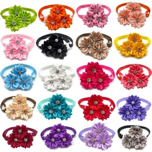 50/100pcs Pet Dog Product Pet Flower Bowtie Dog Necktie with Shiny Crystal Dog Accessories Adjustable Pet Dog Collar Dog Bow Tie