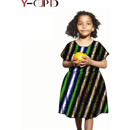 African Clothes for Kids Baby Girl A-line Short Sleeve Ankara Print Dresses Bazin Riche Customized Children Clothing YS204027