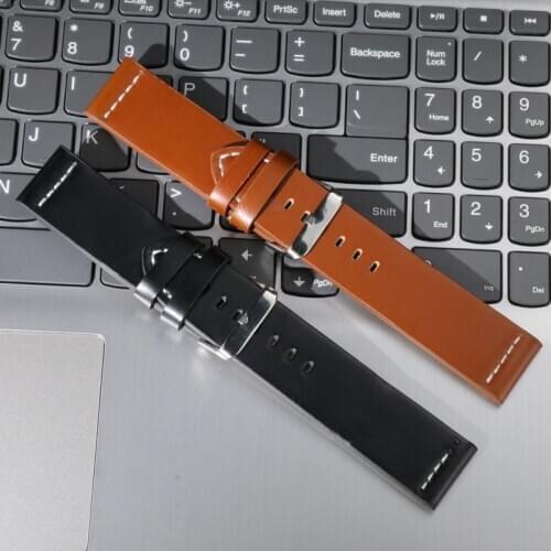 Black Watchbands 24mm Italian Genuine Leather Brown watch band Man Women Unisex strap Wrist Watch Band Metal Buckle