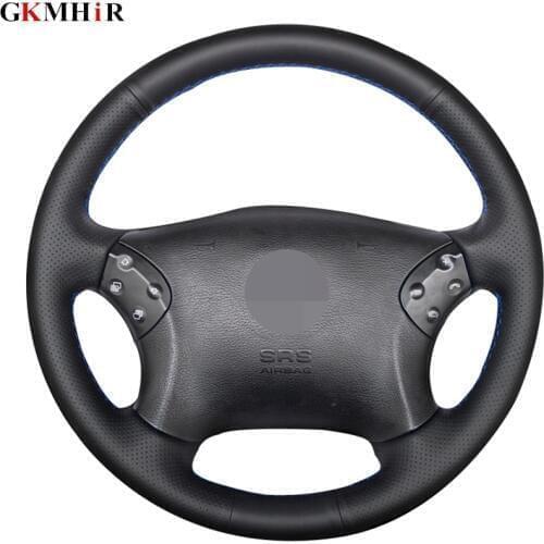 GKMHiR DIY Black Steering Wheel Cover Genuine Leather Car Steering Wheel Cover for Mercedes Benz W203 C-Class 2001-2007