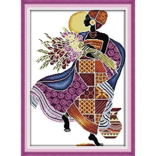 "The Scenery of Africa(2)(orange )" cross stitch kit people 18ct 14ct 11ct count print canvas stitches embroidery DIY handmade