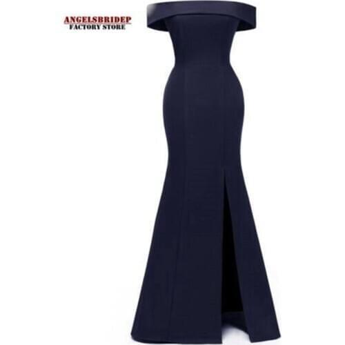 Angelsbridep Boat-Neck Mermaid Long Bridesmaid Dresses 2021 Sexy Side Split Simple Design Zip Formal Wedding Guest Party Gowns