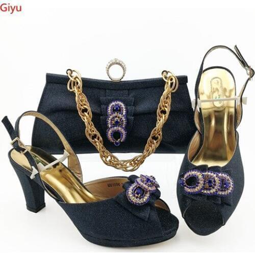 Doershow New Dblue color Italian Shoes With Matching Bags African Women Shoes and Bags Set For Prom Party Summer Sandal HJK1-26