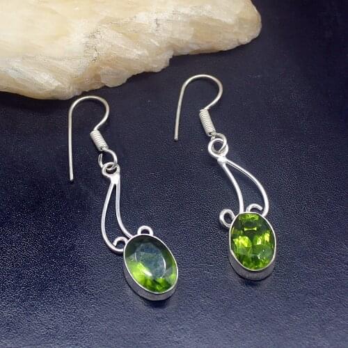 Gemstonefactory Big Promotion Single Unique 925 Silver Green Peridot Dazzling Women Ladies Gifts Dangle Drop Earrings 20212481