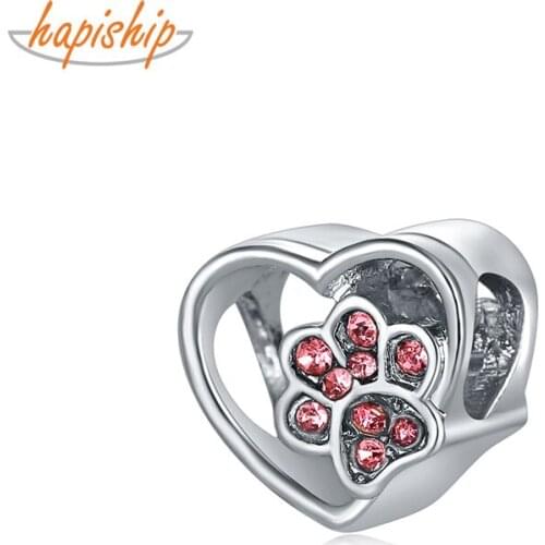 Hapiship 2020 Original Daisy New Fashion Sweet Heart Paw Print CZ Charm Beads Fit Charm Bracelet Female DIY Jewelry Making CZ152
