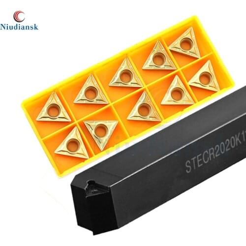 10pcs TCMT16T3 TCGT Carbide Inserts +1pc STECR2020K16 STECR2525M16 External Turning Tool Holder STECL Arbor CNC Lathe Tools Suit