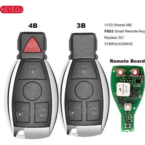 KEYECU Xhorse MB FBS3 BGA Keyless-Go Smart Remote Key 3/4 Button 315MHz/433MHZ for Mercedes-Benz W204 W207 W212 W164 W166 W221