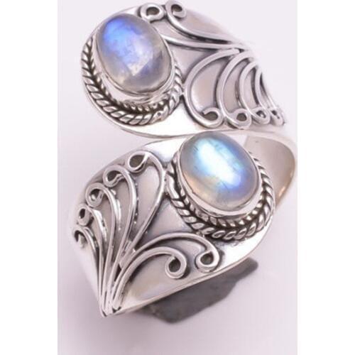 New Retro Style Silver Color Moonstone Ring Female Adjustable Exaggerated Carved Punk Style Rings for Women Girls Vintage Gifts