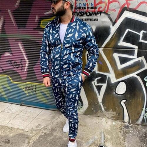 New Man Tracksuits Mens Sets 3d Print Sets Men Grid Two-piece Patchwork Zipper Tracksuits Small Leg Trouser Sweat Suits Sets