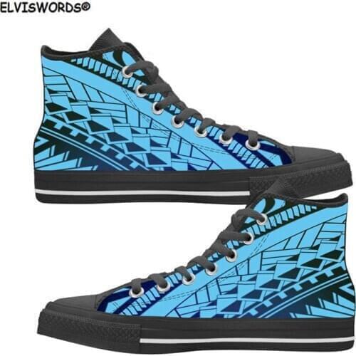 ELVISWORDS Tribal Polynesian Print High Top Womens Sneakers Fashion Lace Up Female Vulcanized Shoes Woman Leisure Footwear