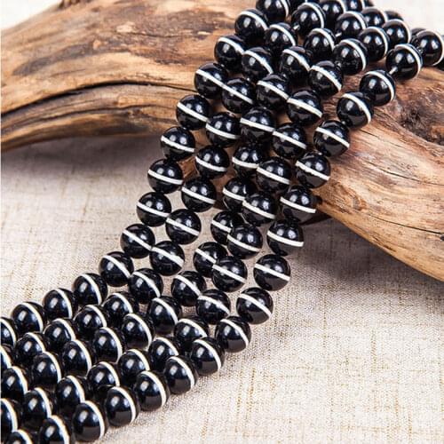 6-14mm Round White & Black Circle Tibetan Buddhism Buddha DZI Agates Beads For Jewelry Making Beads 14'' DIY Beads Trinket