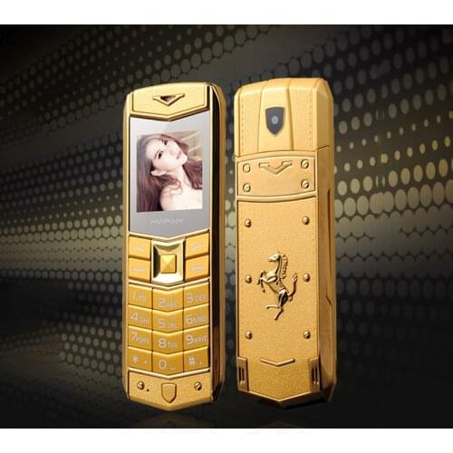 MAFAM A8 Russian Arabic Spanish French Vibration Luxury Metal Body Car Logo Dual Sim Mobile Phone with Leather Case Gift P234