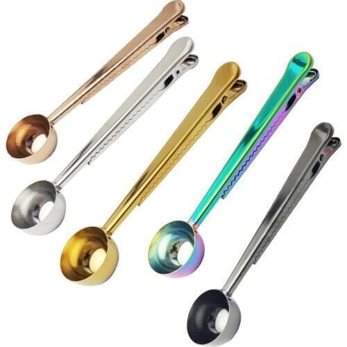 Multifunction Coffee Spoon Two-in-one Stainless Steel Tea Spoon Kitchen Supplies Measuring Spoon With Clip