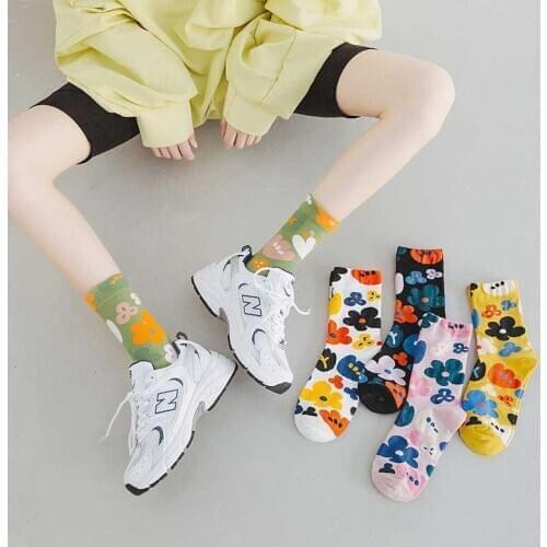 Fashion Women Socks Flower Pattern Print Socks Ins Style Short Socks Art Printed Cute Funny Socks Calcetines De La Mujer Woman