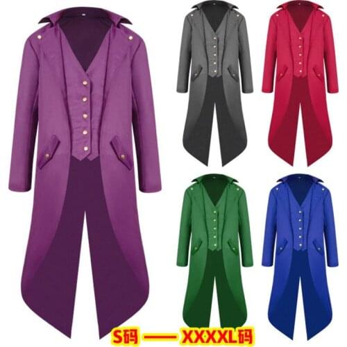 Mens Fashion Coat Steampunk Vintage Tailcoat Jacket Gothic Victorian Frock Coat Costume Tops Long COSPLAY Suits Party Dress Thin