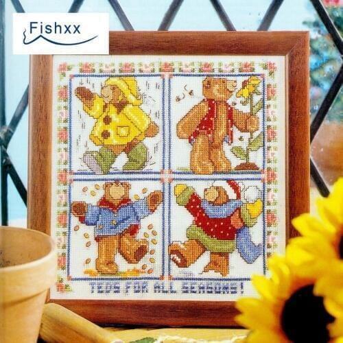 Fishxx cross stitch embroidery ornament European magazine crazy8-2 cartoon bear over four seasons stitch kit