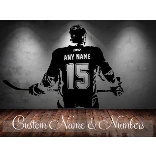 Hockey player Wall art Decal sticker Choose Name number personalized home decor Wall Stickers For Kids Room Vinilos Paredes D645