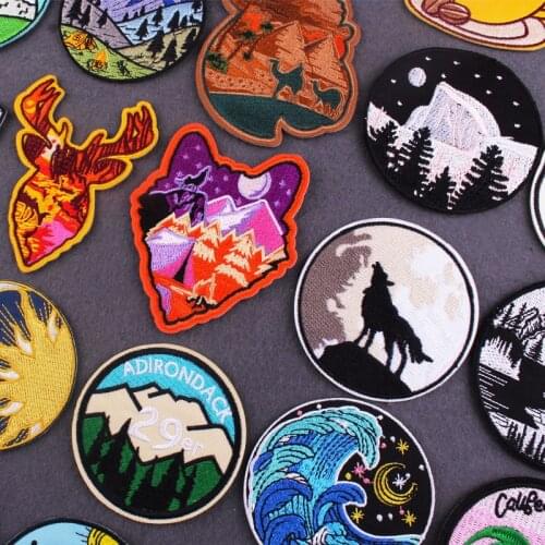 Mountain Patches On Clothes Travel Patch Iron On Patches For Clothes Outdoor Embroidery Patch Diy Wave Badges Stripes Custom