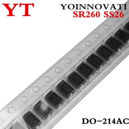 100pcs new and orginal SR260 SS26 60V 2A SMA DO-214AC SMD schottky diode