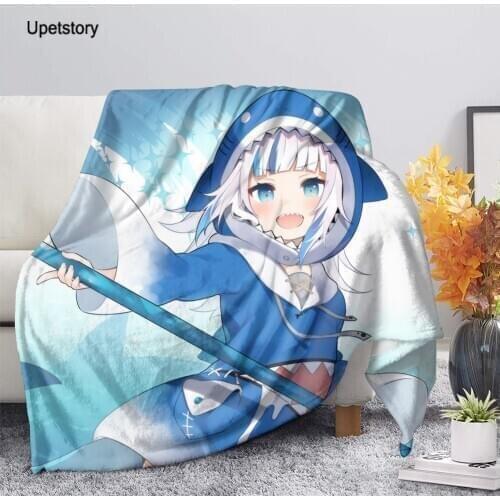 Upetstory Anime Gawr Gura Printed Spring/Autumn Sofa Throw Blankets for Adults Fleece Couch Bed Blanket Kids Room Decoration