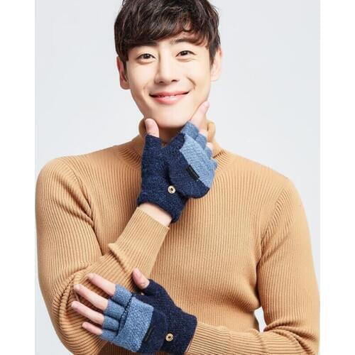 BING YUAN HAO XUAN Men Fingerless Gloves Women Winter Exposed Finger Mittens Knitted Warm Flip Half Finger High Quality Gloves