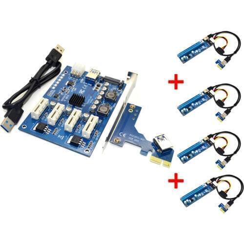 Riser Kit PCIE 1 to 4 PCI E Express 1X to 16X Riser Card Mini ITX 1X to External 4 PCI-E Slot Adapter Card for BTC Miner Mining