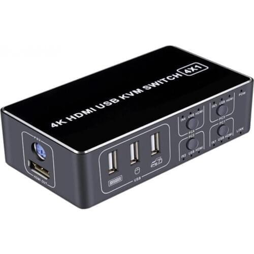 4K Computer Sharing For Scanner 4 Port Stable Ultra HD Plug And Play USB Aluminum Alloy For Mouse Keyboard Hub KVM Switcher