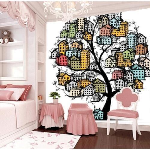 Custom animation wallpaper. Abstract pattern of trees for building childrens room living room TV backdrop waterproof wallpaper