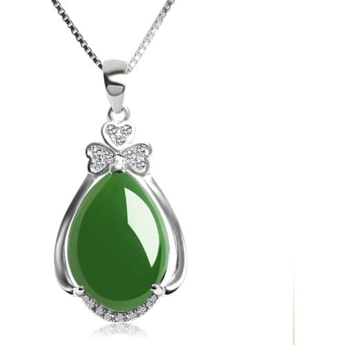 S925 Sterling Silver Necklace Real Natural Emerald Pendant Women 100% 925 Jewelry Bizuteria Green Emerald Gemstone Pendant stone