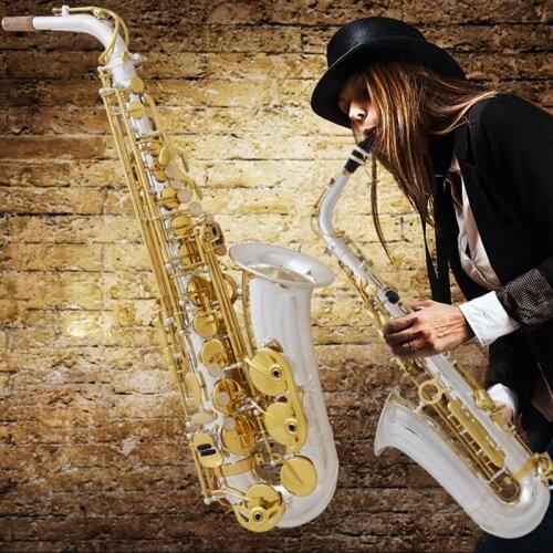 Silver body gold key professional Alto Saxophone e-flat brass nickel plated main instrument flute head and case