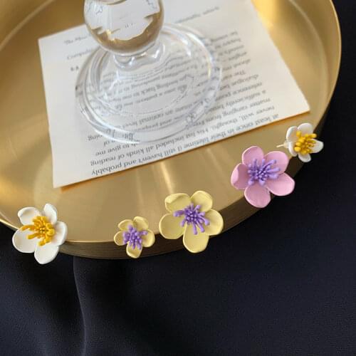 Cute Pink Yellow Flowers Drop Earrings for Women Candy Color Resin Arcylic Flower Asymmetric Dangle Earrings Holiday Brincos