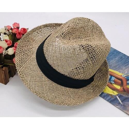 202005-fuchema8695 new summer Hand-knitted Natural Salt Grass fedoras hat Outdoor men women leisure panama jazz cap