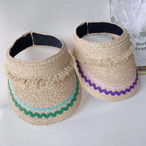 Raffia Straw Empty Top Hats For Women Sun Protection Outdoor Sports Free Size Fitted Hat Summer Beach Cowboy Gorras Para Mujer