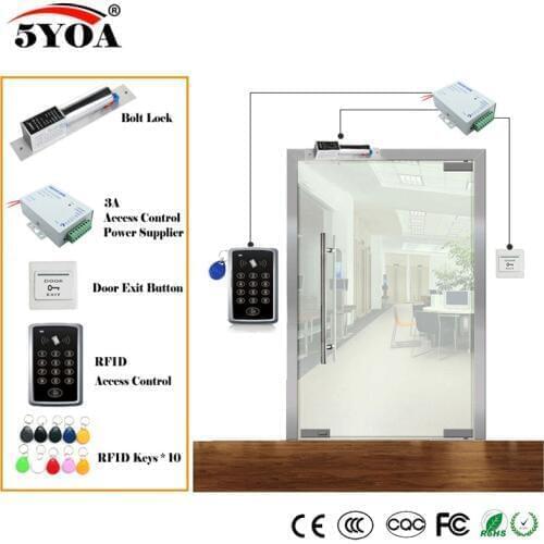 RFID Access Control System Kit Wooden Glasses Door Set+Electric Magnetic Lock+ID Card Keytab+Power Supplier+Exit Button