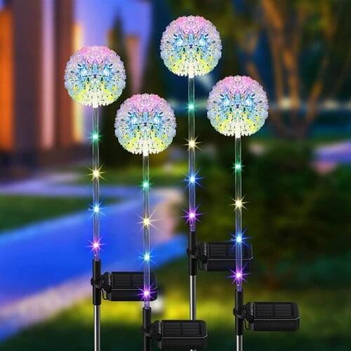 2 Pcs Dandelion Solar Light Outdoor Dandelion Sculpture Waterproof Flash String Lights Lawn Firework Lamp Garden Christmas Decor