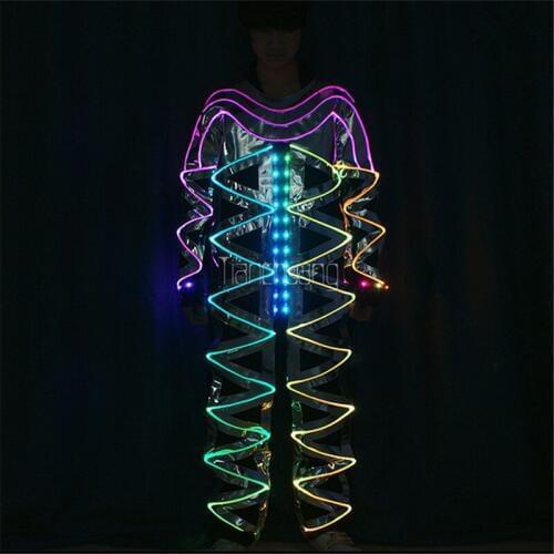 TC-172A Full color led mirror dance clothes ballroom led costumes stage light RGB colorful fiber light men robot wears suit led