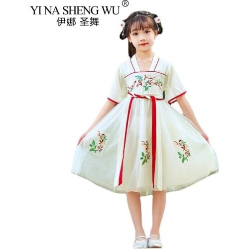 Ancient Chinese Traditional Costume Cosplay Hanfu Children Summer New Cute Loose Embroidery Girl Fairy Dresses Party Stage Dress