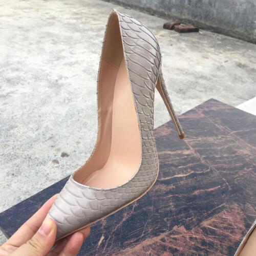 Free shipping fashion women pumps grey snake printed patent leather pointed toe high heels shoes pumps 12cm 10cm 8cm Stiletto