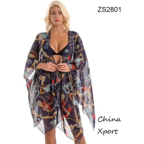 European style printing comfortable lady filmsy ultra light thin chiffon cardigan sun protection cover ups free shipping 2021