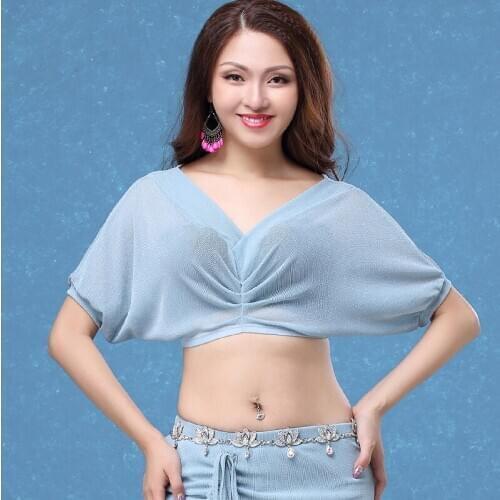 New Products 2018 Oriental Dance Clothes Women Lady Belly Dancing Tops Sexy V Collar Net Yarn Bellydance Practice Wear DL2215