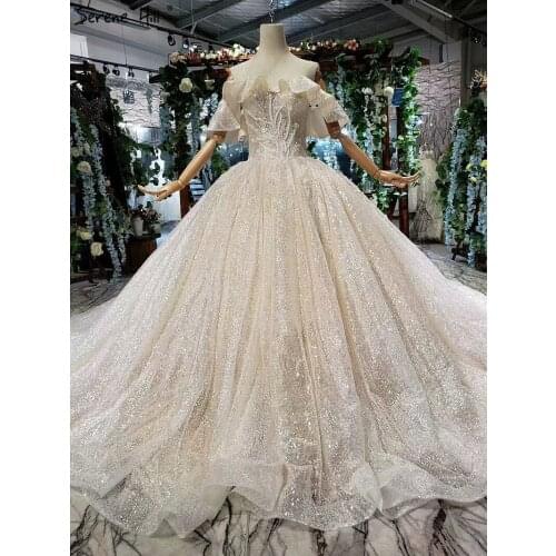 Serene Hill Sparkle Sequins Ball Gown Wedding Dress with Glitter 2019 Shiny Off Shoulder Lace Bridal Gown vestido de noiva