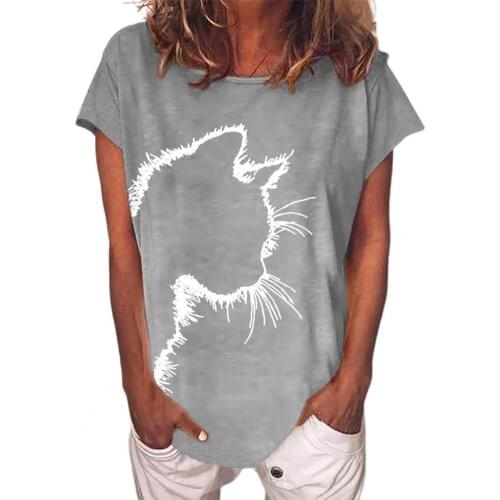 Animal Cats Printed Women T Shirts Plus Size Short Sleeve O-Neck Tops Tee Harajuku Summer Elegant Casual Female T-Shirt
