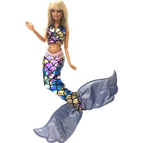 1 Set Beautiful Textile Mermaid Big Tail Swimsuit Blue swimsuit For Barbie Doll Accessories Toys For Girl Doll Gift 002C